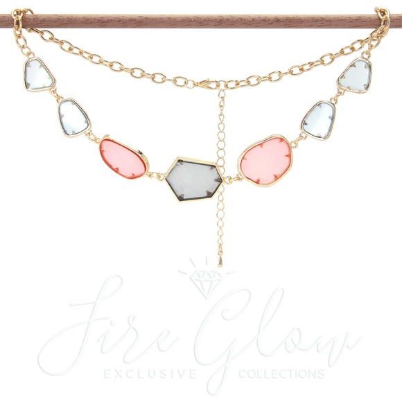 Multicolor Resin Pendant Necklace Gold Tone - Picture 2 of 8